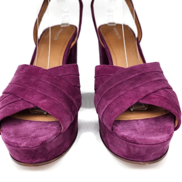 Coach Nikeeta Plum Purple Suede Ankle Wrap Block High Heel Platform Sandals - Picture 3 of 13